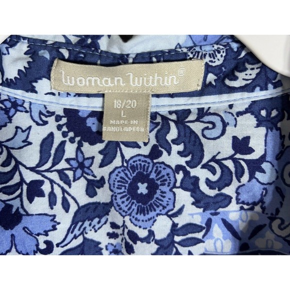 Woman Within 1/2 Sleeve V-Neck Floral Patchwork Popover Top Womens 18/20 Blue - Picture 3 of 14